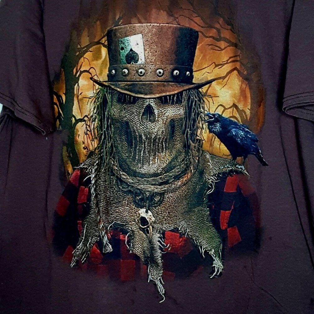 Steampunk Skull Scarecrow Raven T-shirt Size XXL Brown Cotton